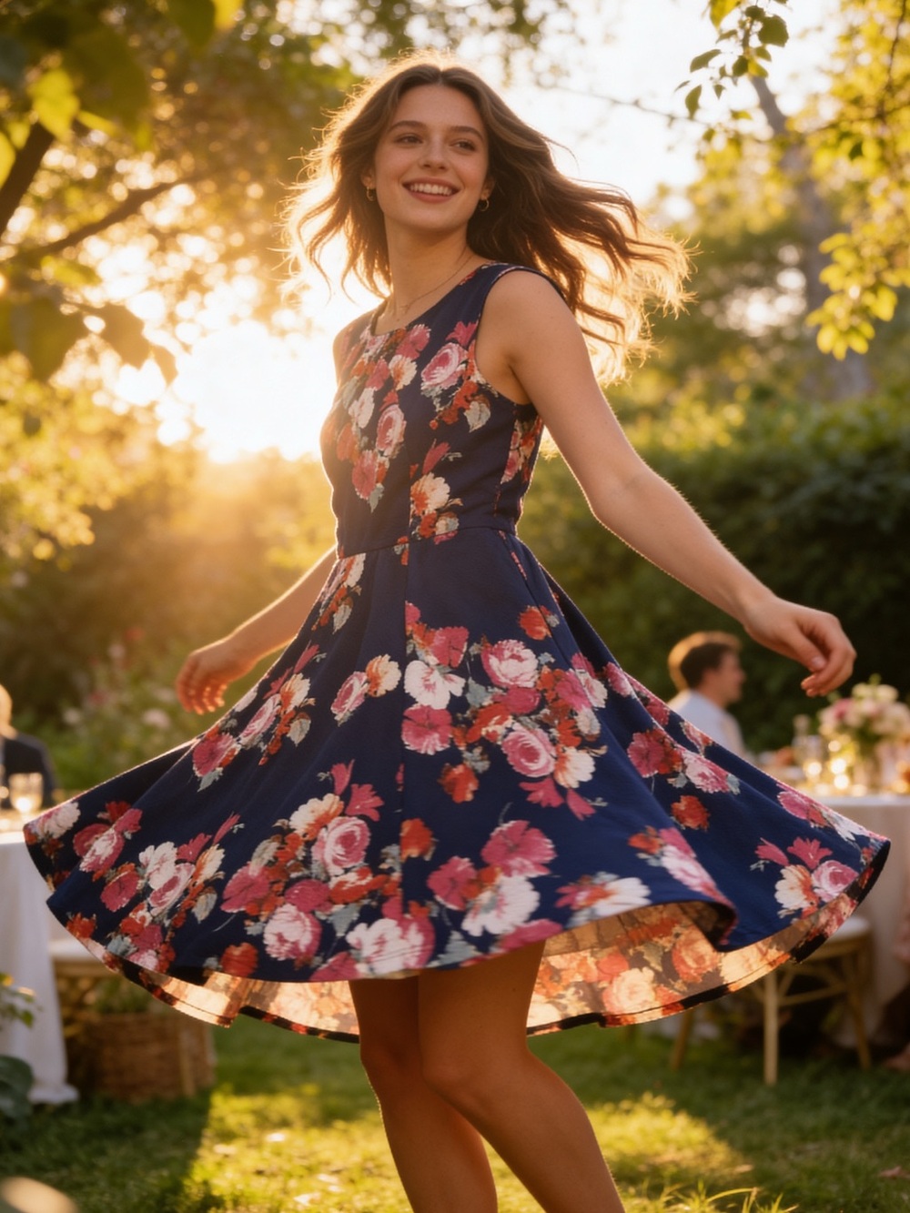 Floral Navy Sleeveless Fit & Flare Mini Dress